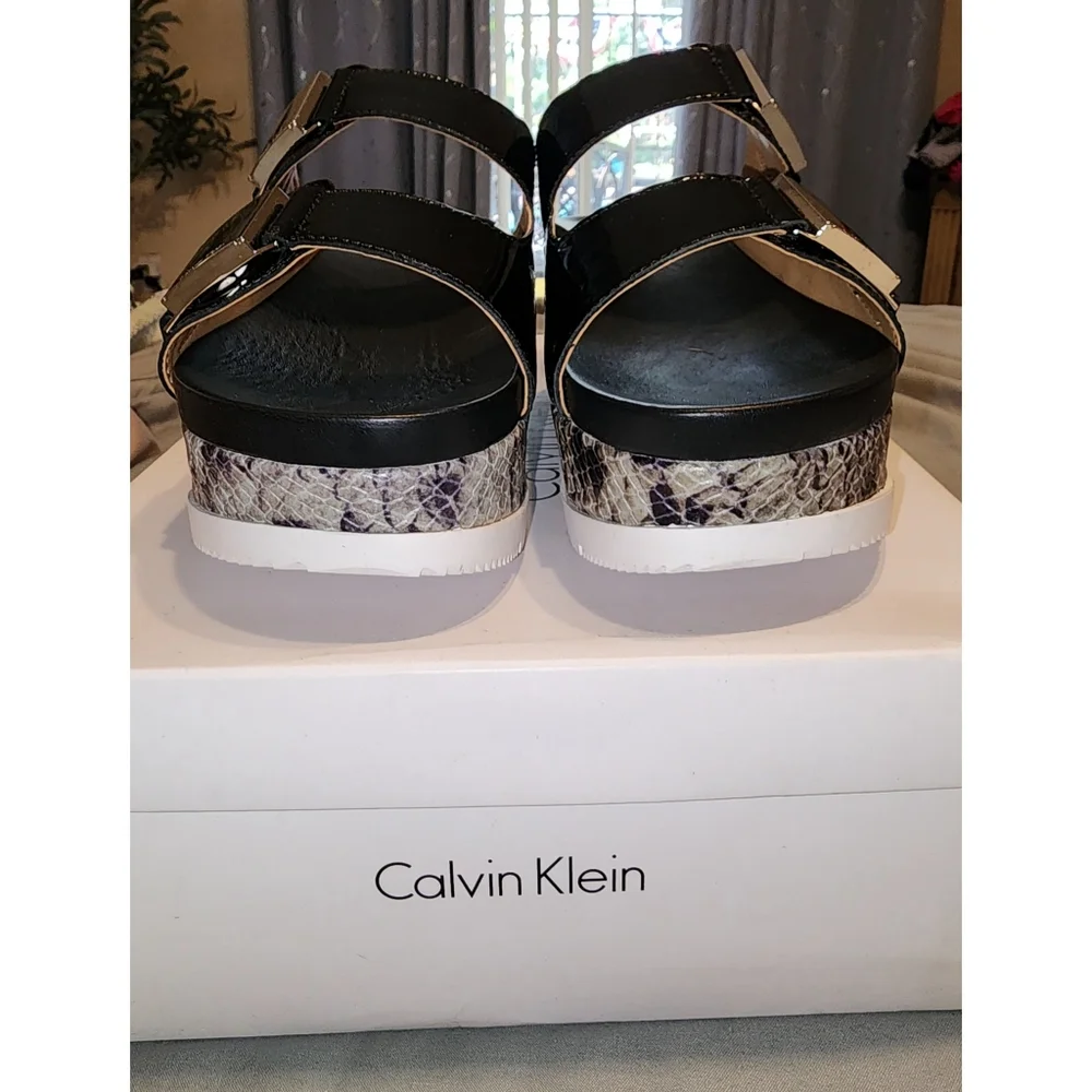 Brand New Calvin Klein Casely Women's Platform Slides Nappa Leather Snak…